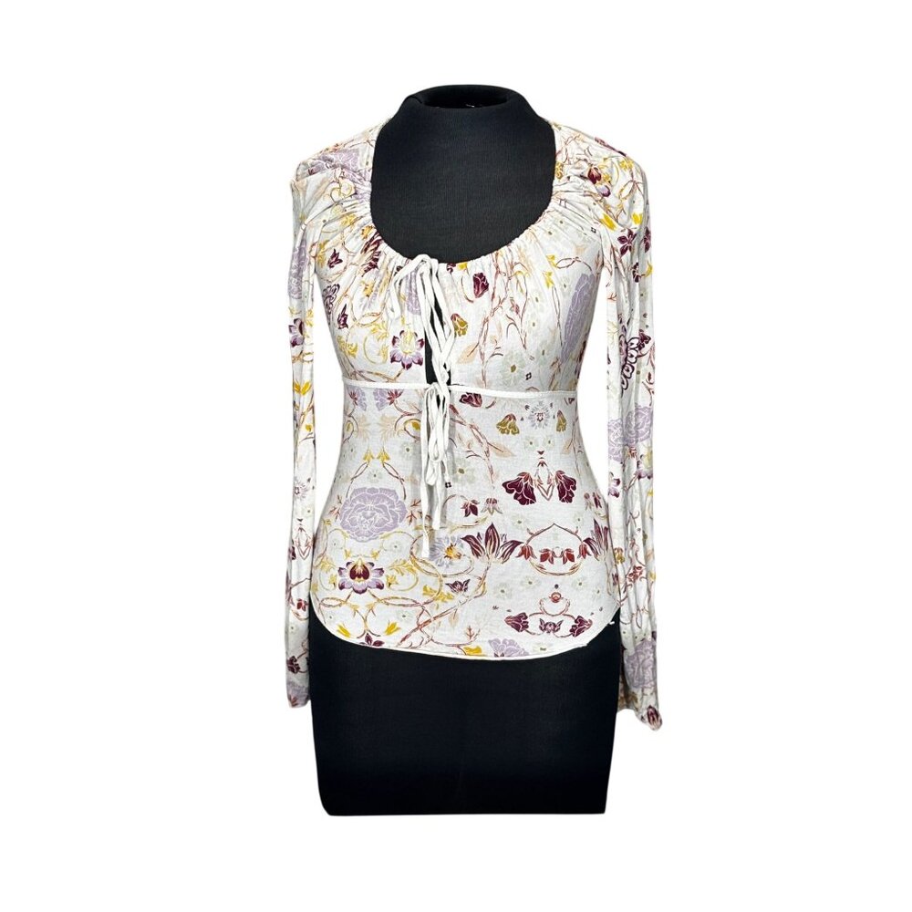 Free People Floral Print Long Sleeve Ruched Top M